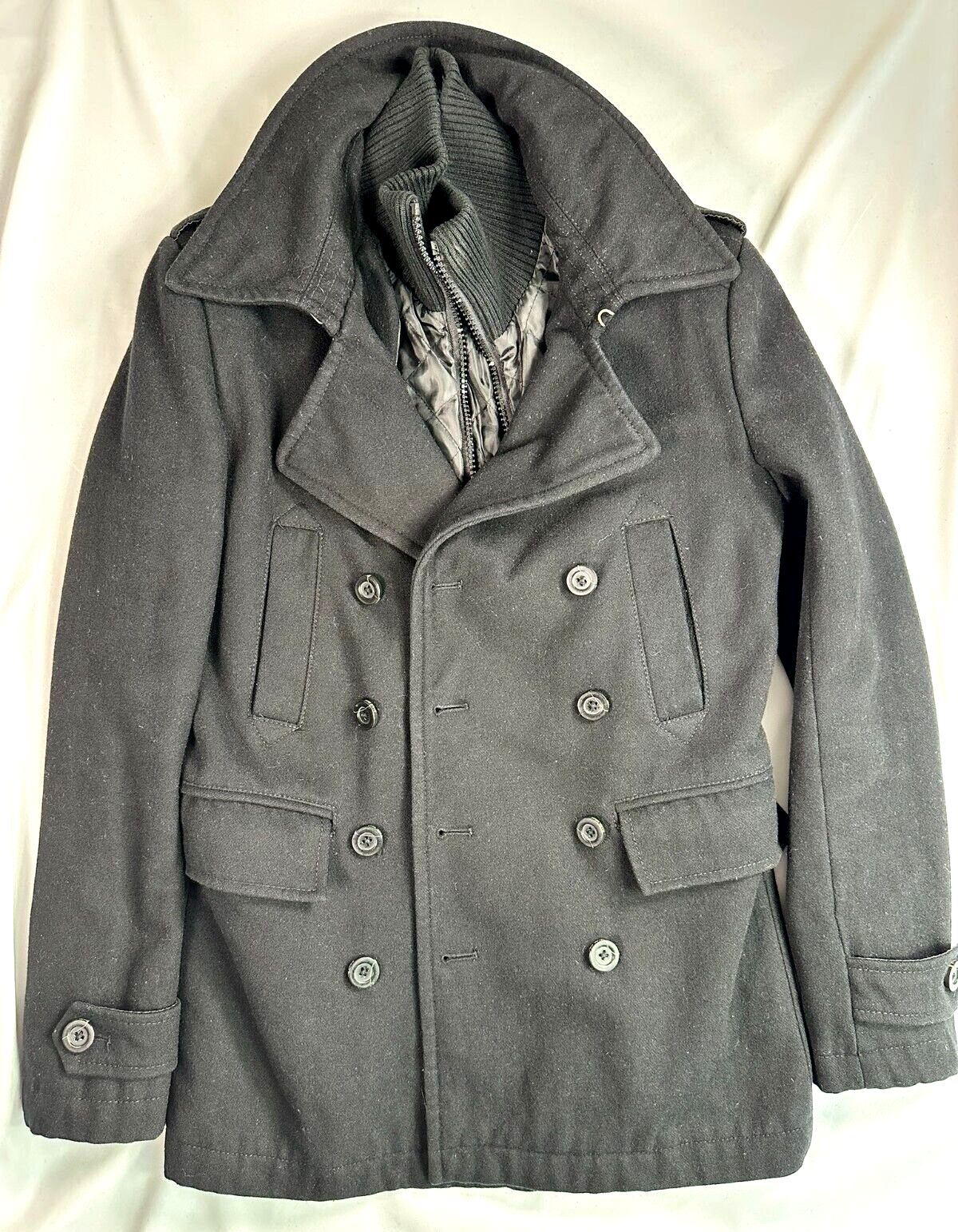 Men's Black Zara Classic Sport Insulated Pea Coat- Size S