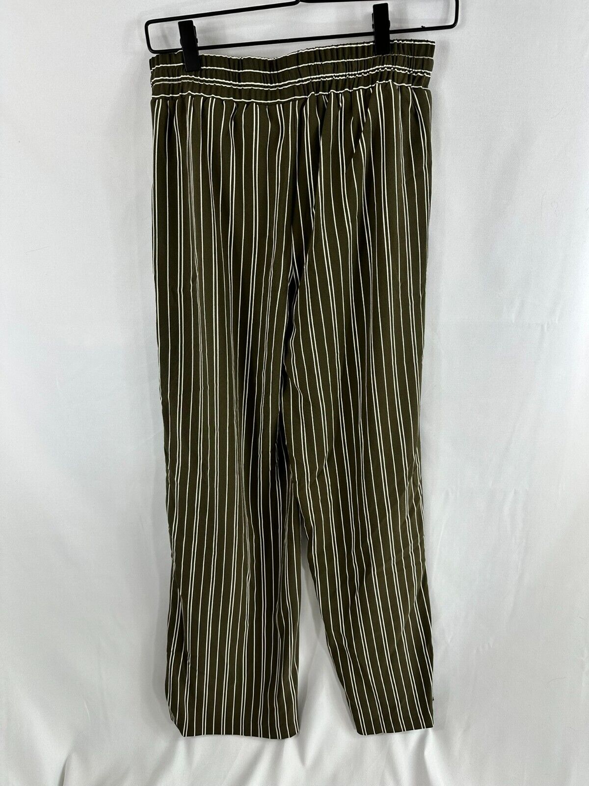 Women's Ann Taylor Dark Green & White Striped Elastic Waist Pants- Size S