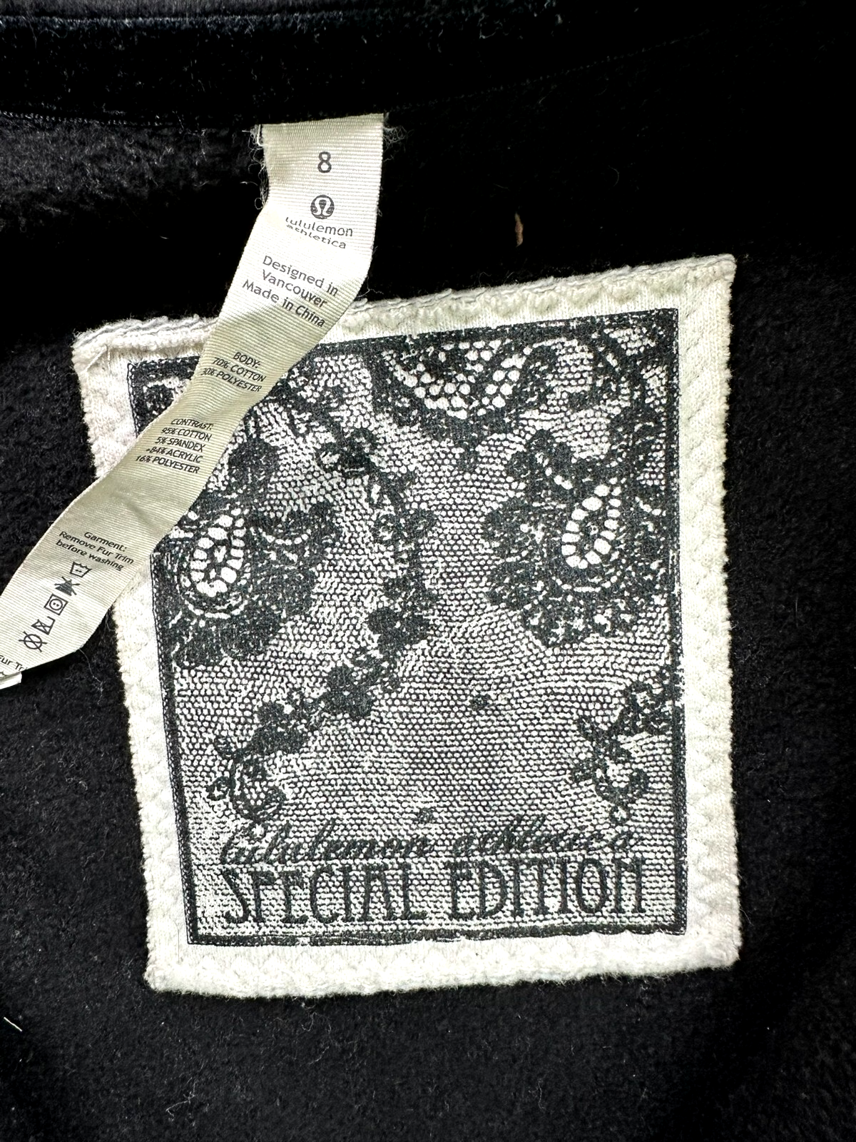 Women's Black Lululemon Athletica Special Edition Scuba Full Zip Hoodie- Size 8