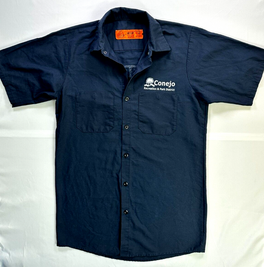 Men's Dark Blue Red Kap Button Down Short Sleeve Skate Shirt- Size S