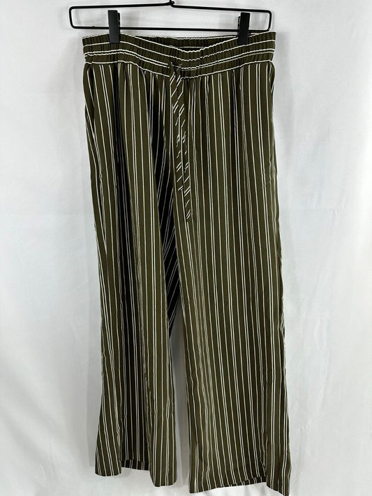Women's Ann Taylor Dark Green & White Striped Elastic Waist Pants- Size S