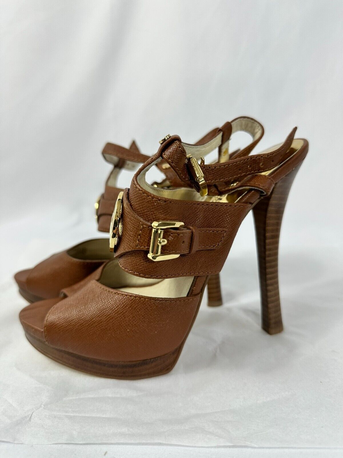 Women s Michael Kors Platform 4" Heel Open Toe Brown Strap- Size 7M