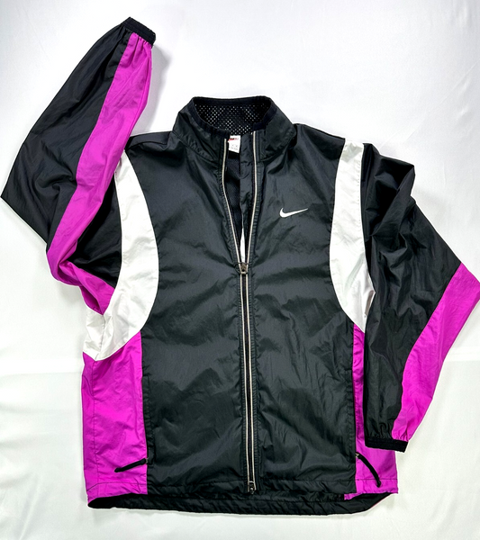 Women's Vintage 1980s Black, Purple & White Nike Running Windbreaker- Size M