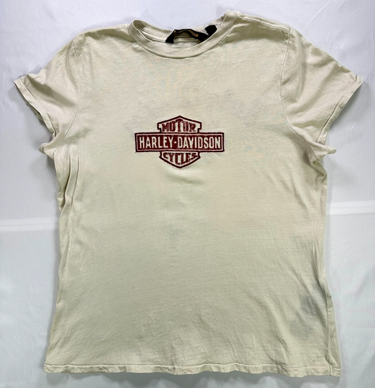 Women's Vintage Harley Davidson Moto Light Beige Short Sleeve T-Shirt- Size XL