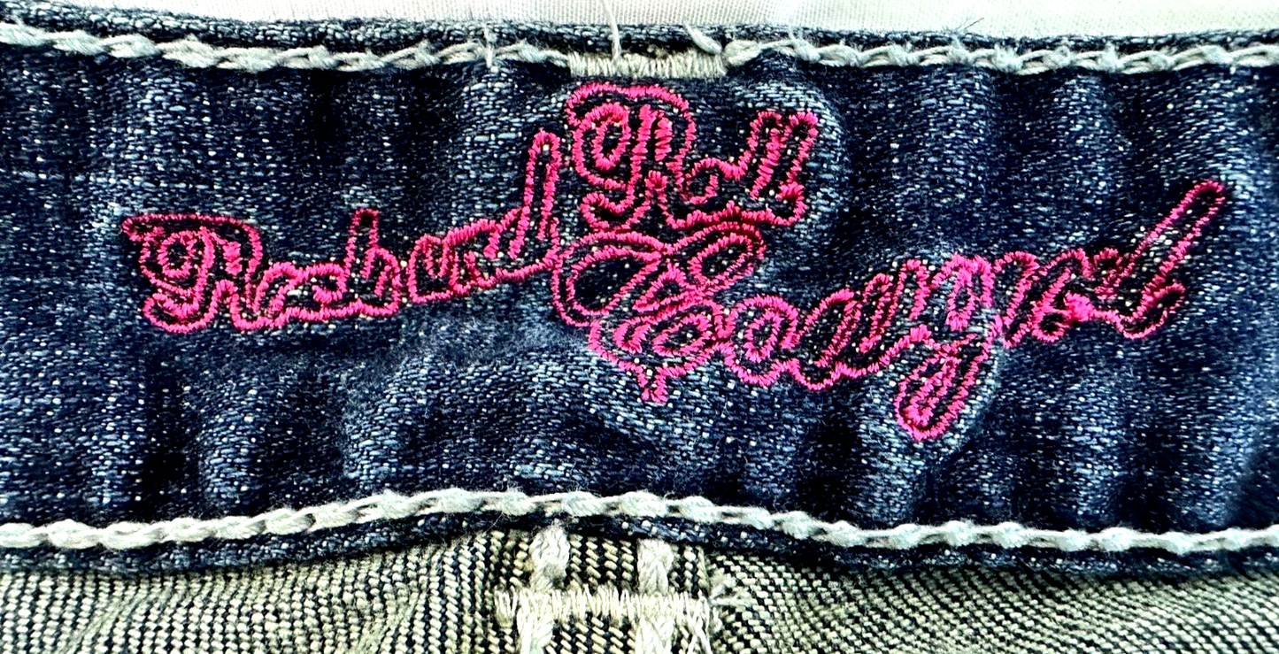 Women's Rock & Roll Cowgirl Studded Boot Cut Low Rise Jeans- Size 33x34