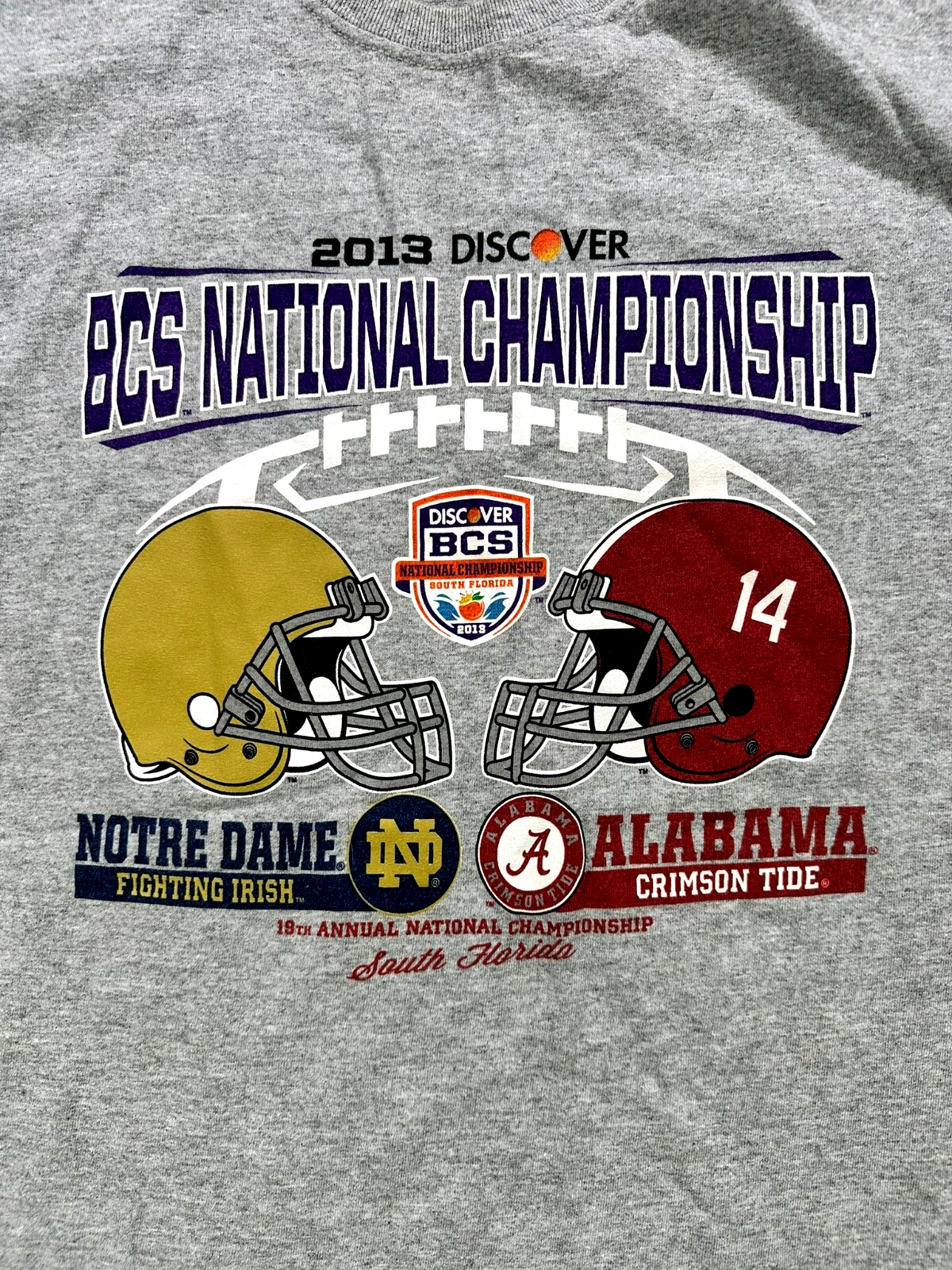 Men's Vintage Gray 2013 BCS National Championship Notre Dame/Alabama T-Shirt- M