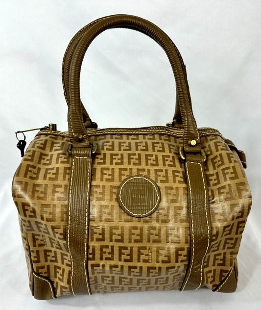 Vintage Fendi Boston Bag M Brown Forever Bauletto Zucchino Monogram PVC Italy