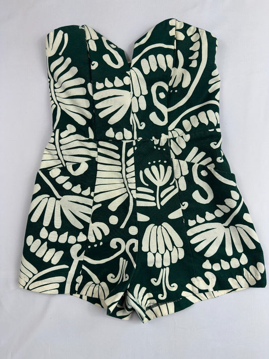 Women's H&M Conscious Leafy Forest Green & White Short Jumpsuit- Size M