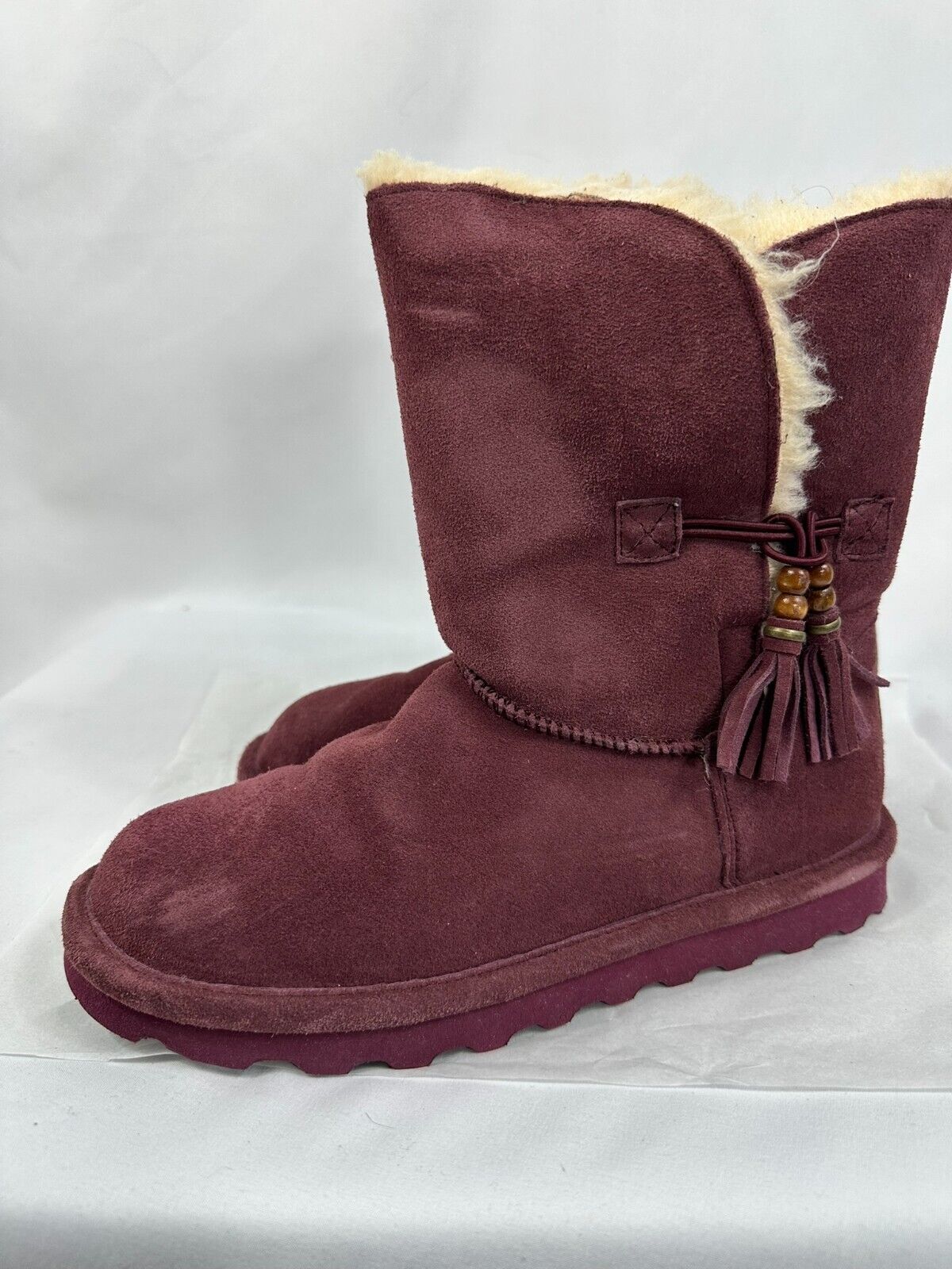 Women s Bearpaw Mariana Wine Color 9" High Sheepskin Boot- Size 9
