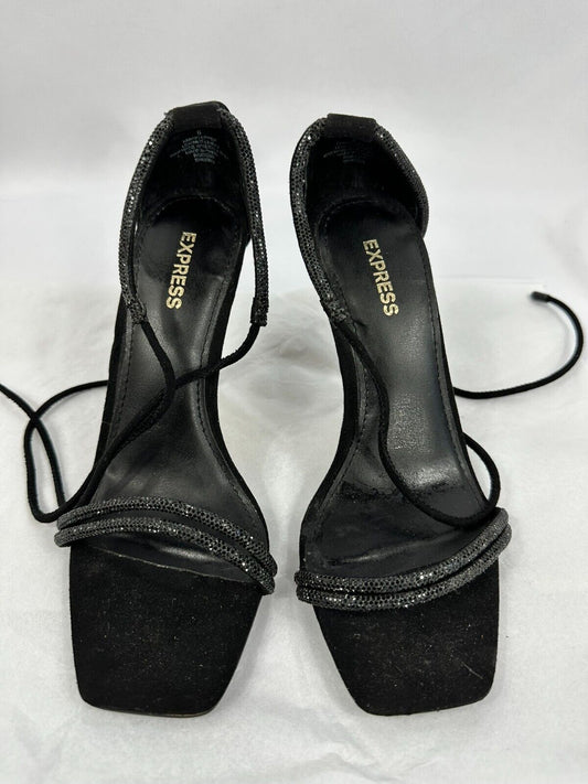 Women's Express Black 3" High Heel Wrap Open Toe Shoe- Size 6