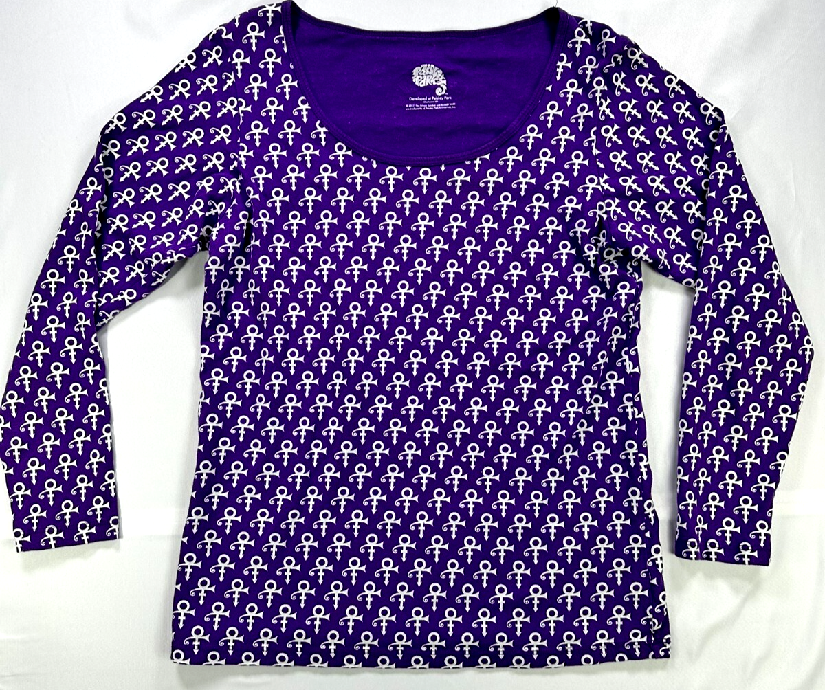 Women's Purple Prince Symbol AOP Paisley Park Long Sleeve Shirt (2017)- Size M