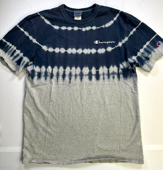 Men's Vintage Blue & Gray Tie Dye Champion T-Shirt- Size L