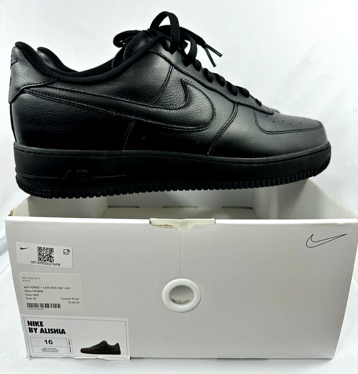 Men's Triple Black Nike Air Force 1 Low ESS (HF0659-900) Size 16