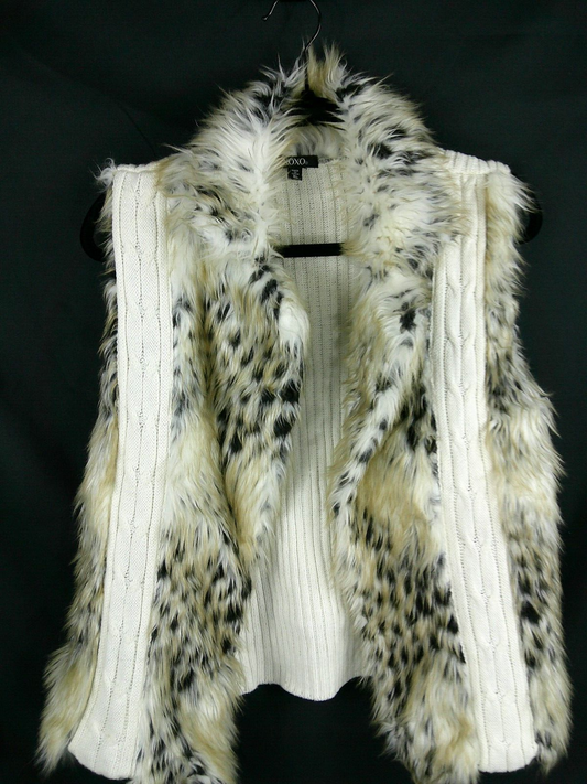 Women's XOXO Ivory Sweater Vest Faux Fur Front - Size XL