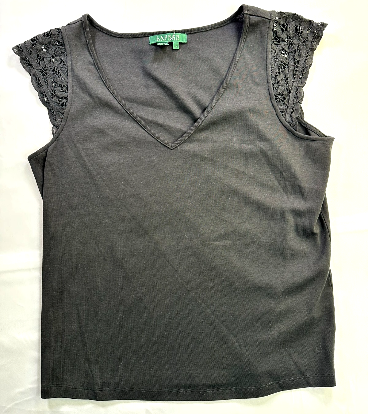 Women's Black Lauren Ralph Lauren Summer Classic Sleeveless Shirt- Size L