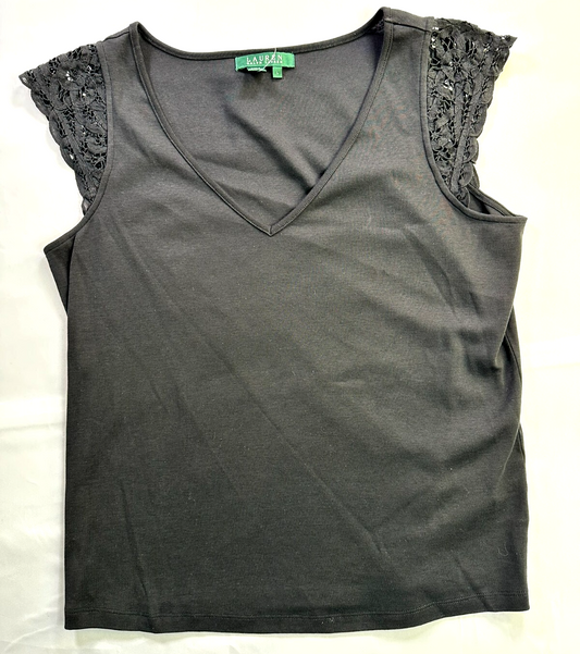 Women's Black Lauren Ralph Lauren Summer Classic Sleeveless Shirt- Size L
