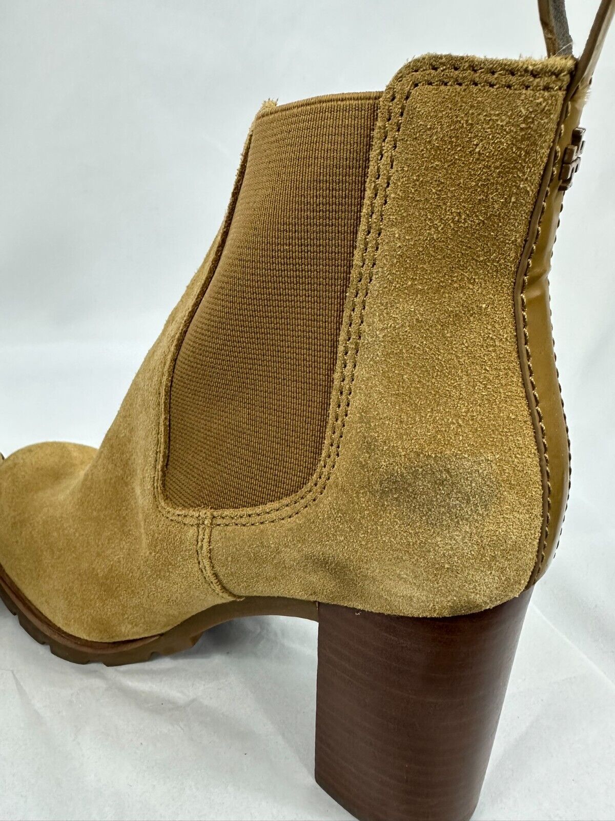 Women's Tory Burch Suede Platform 3" Heel Tan Slip On Ankle Boot- Size 7M