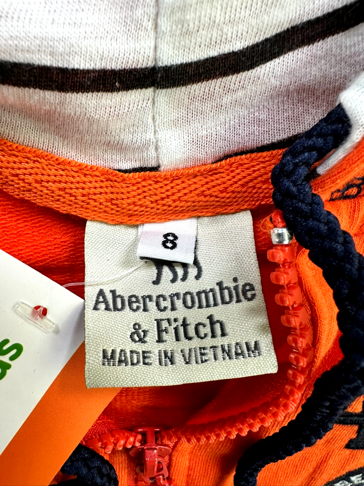 Kids Abercrombie & Fitch Orange & Navy Zip Up Hoodie- Size 8