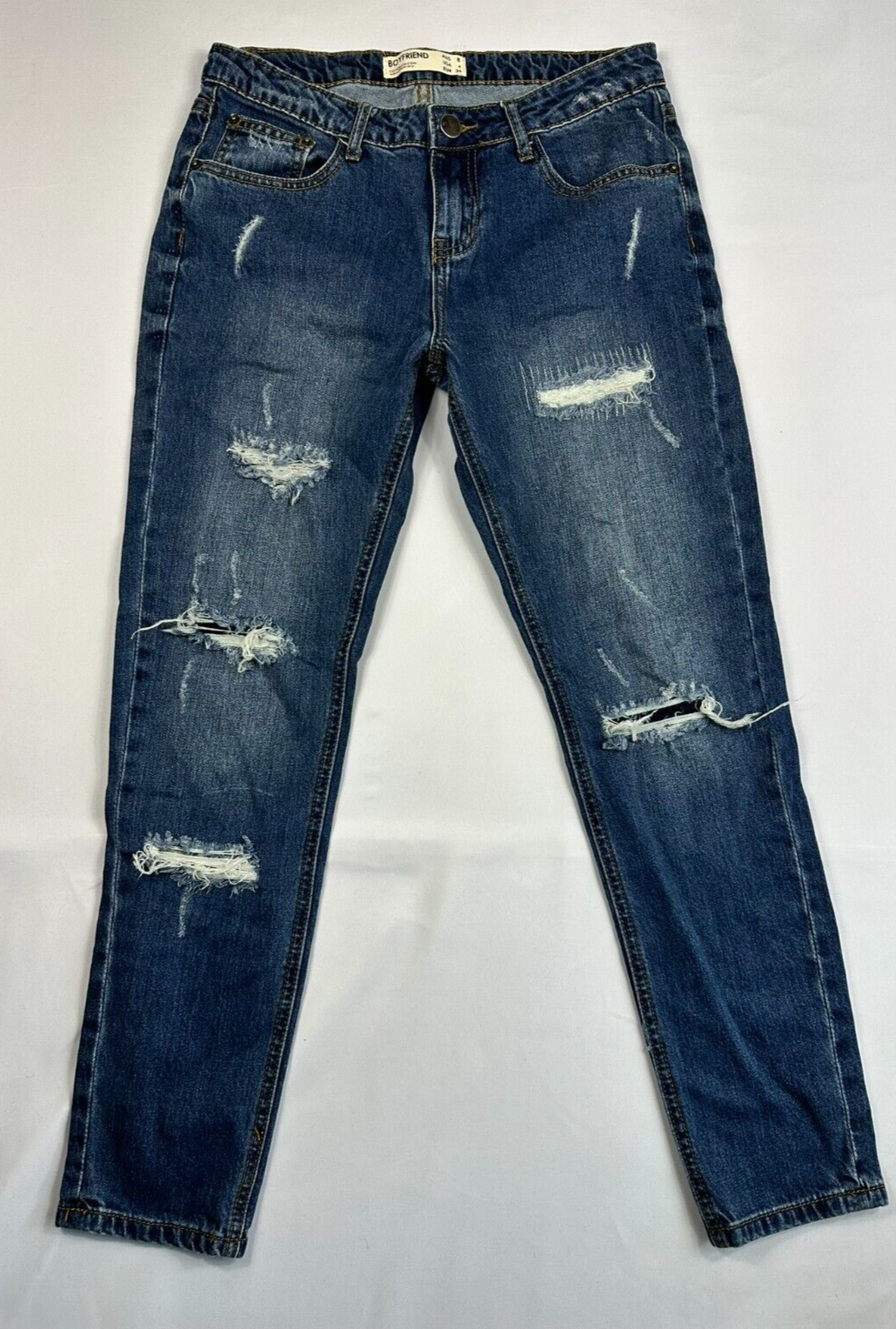 Women's Boyfriend Distressed/Ripped Relaxed Fit Jeans- Size 4