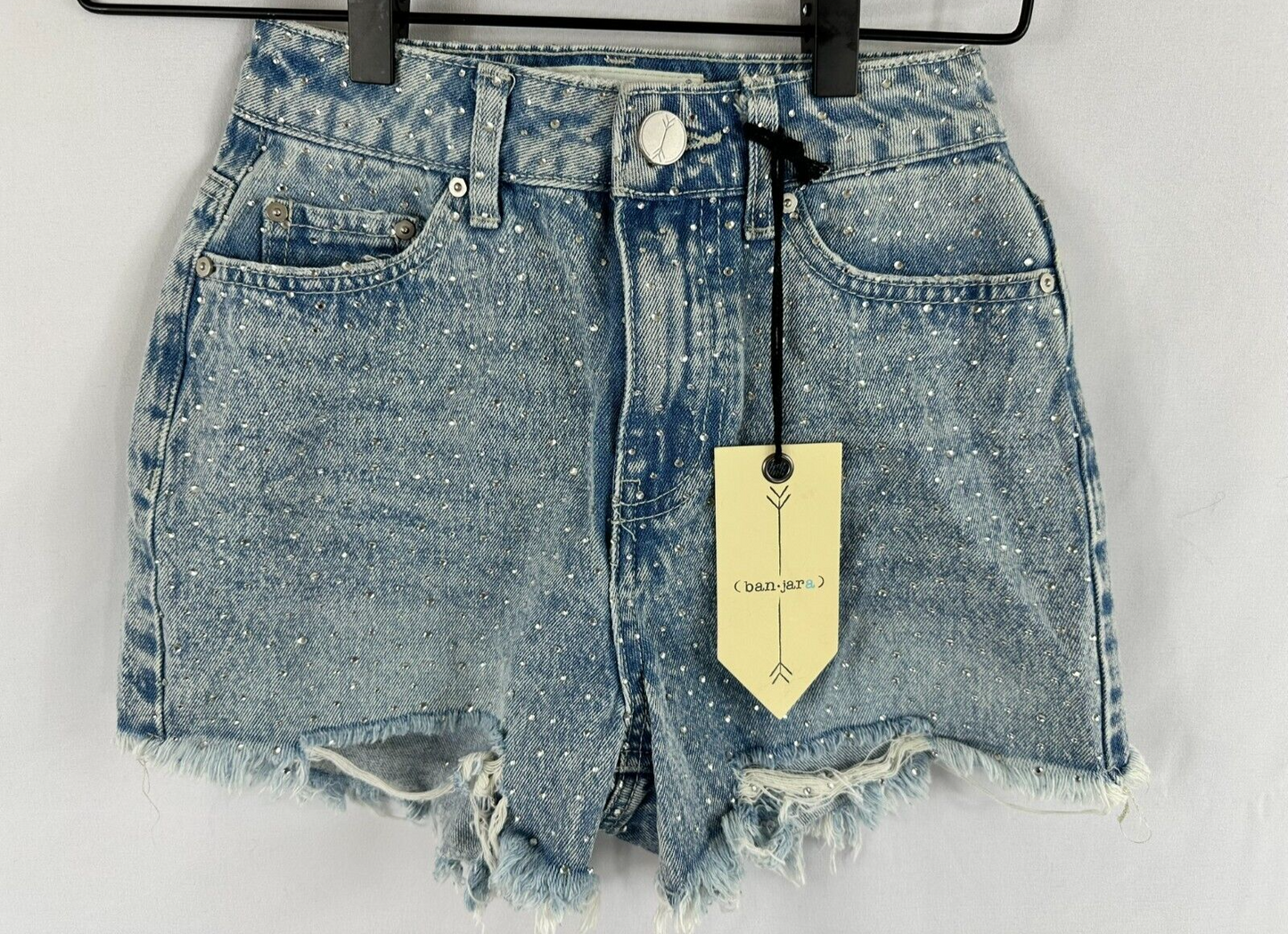 Girls Youth Banjara Sequin Studded Mid Rise Cutoff Jean Shorts- Size 00/22