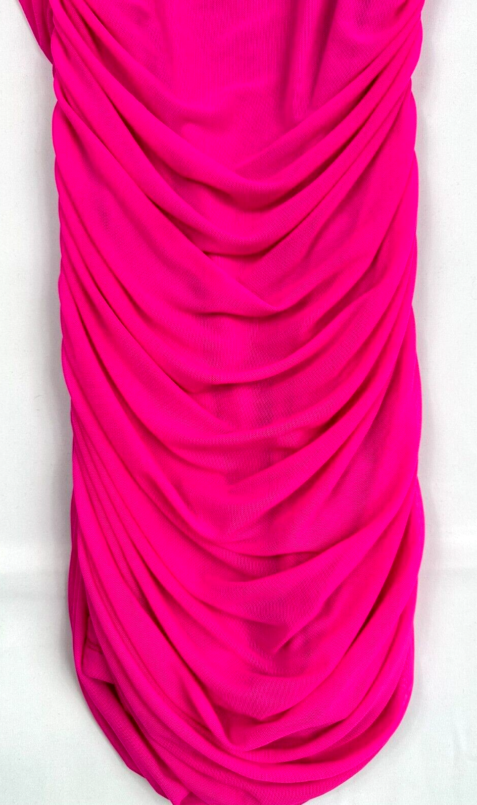 Women's Pink Bodycon Sheer Lined Ruched Mini Dress- Size S