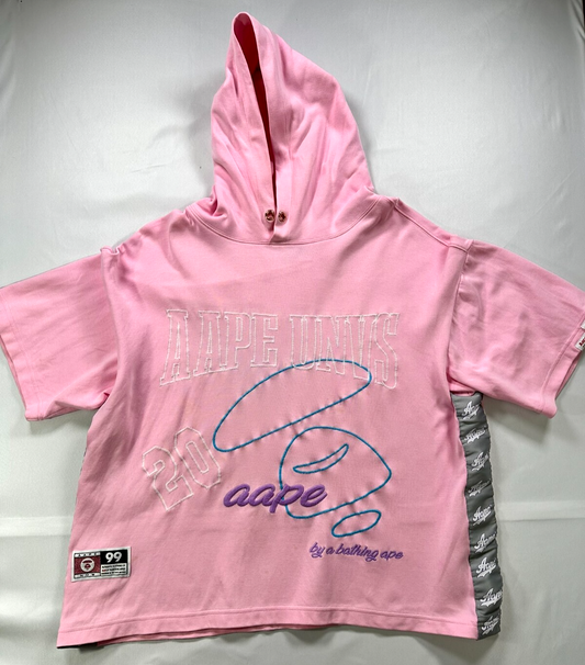 Women's Pink AAPE By A Bathing Ape Short Sleeve Hoodie- Size XS