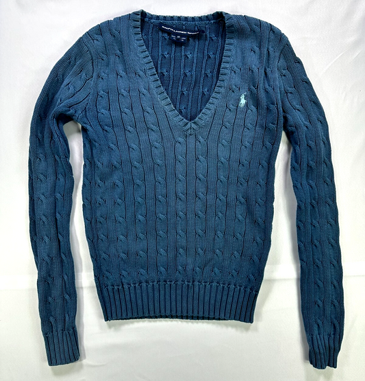 Women's Vintage Blue Ralph Lauren Sport Cable Knit Sweater- Size XS