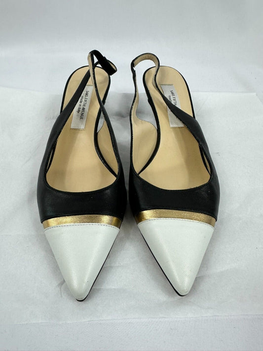 Women's Saks Fifth Avenue 1.5" Heel Strap Shoe in Black/White/Gold- Size 7.5
