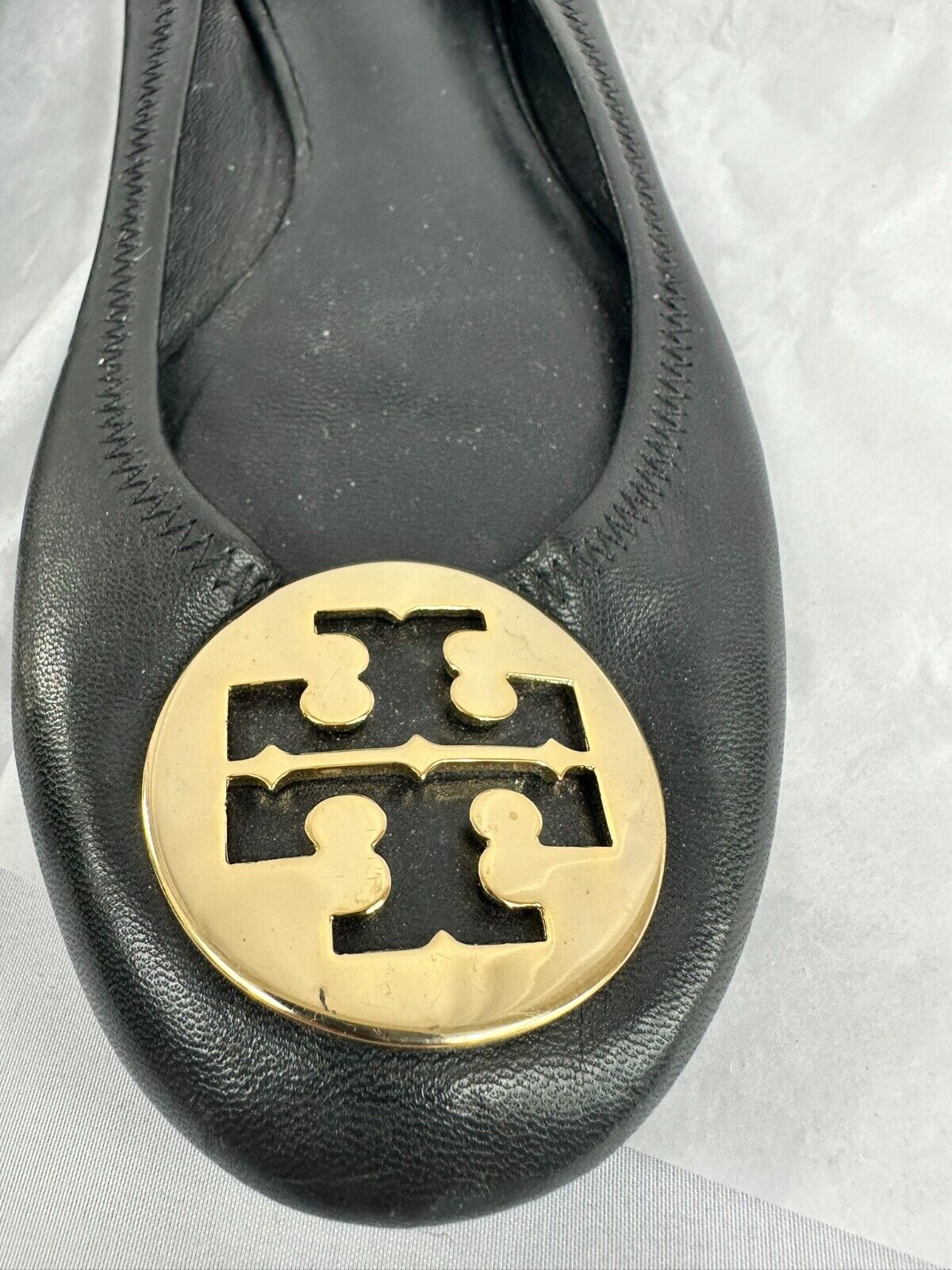 Women's Tory Burch Leather Black Travel Ballet Flats- Size 7