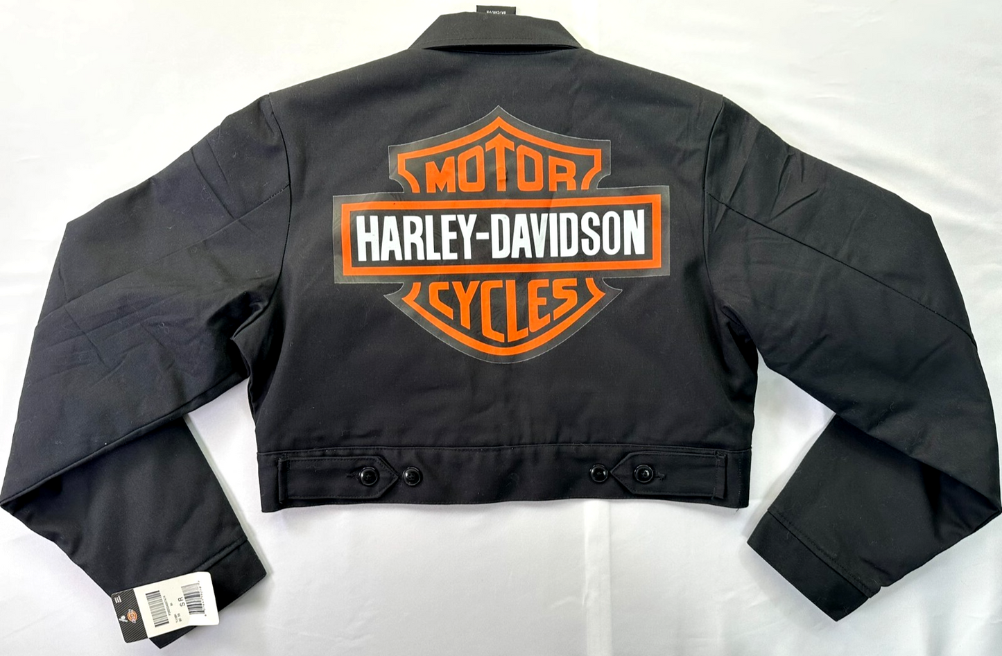 Women's Black Dickies X Harley Davidson Cropped Short Motorcycle Jacket- Size S