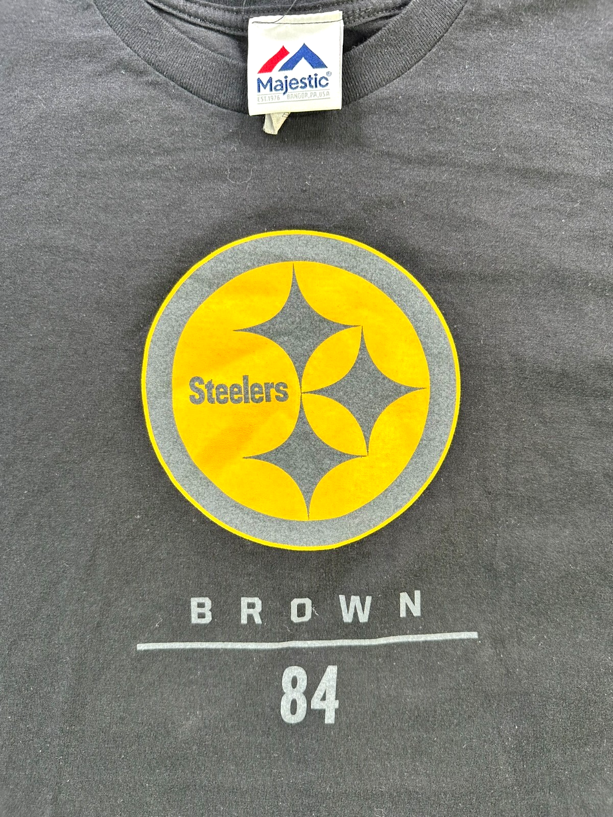 Men's Black Majestic Pittsburgh Steelers Antonion Brown 84 T-Shirt- Size L