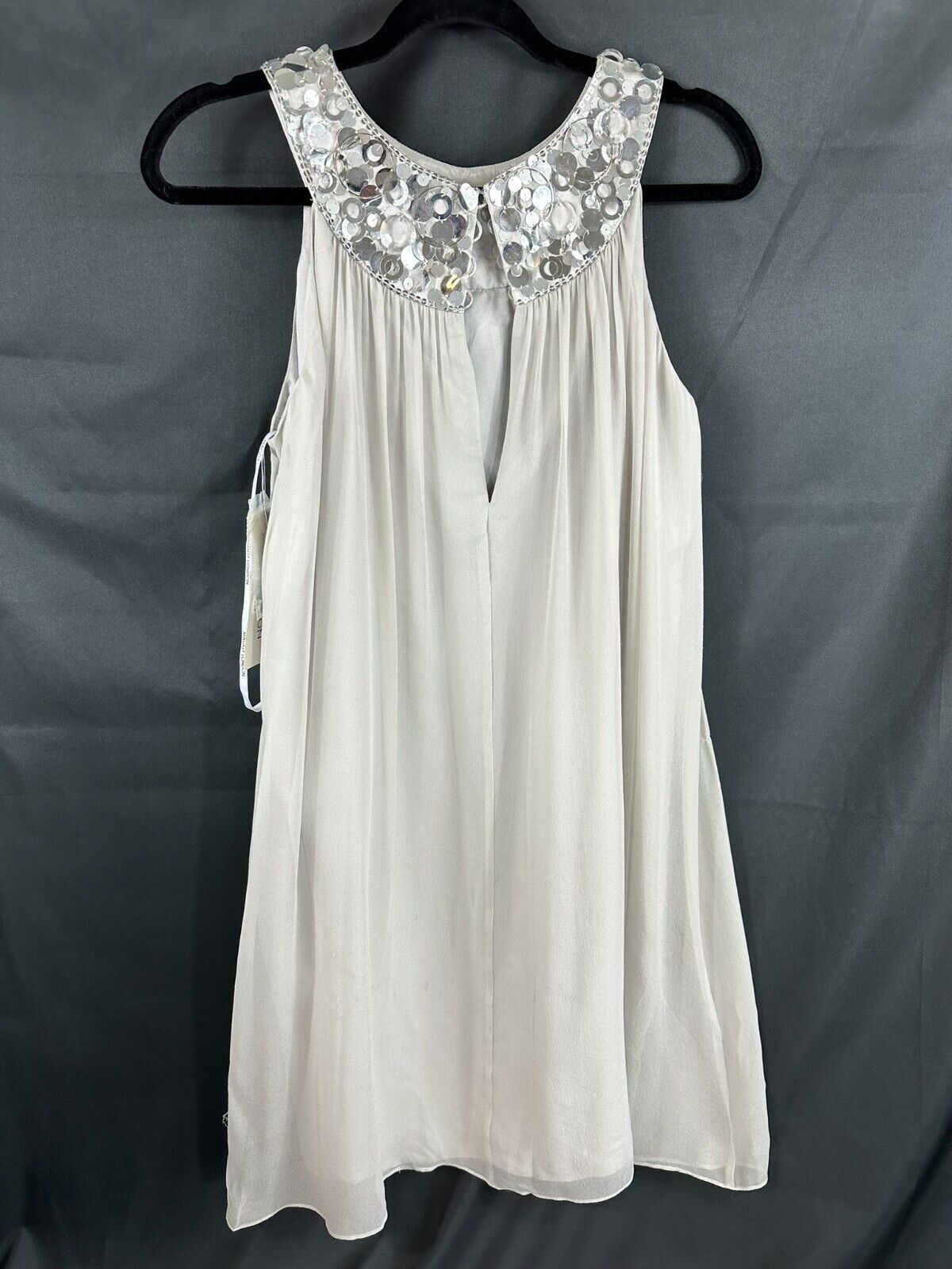 Women's Maggy London Petites Silk Light Grey Dress- Size 12P