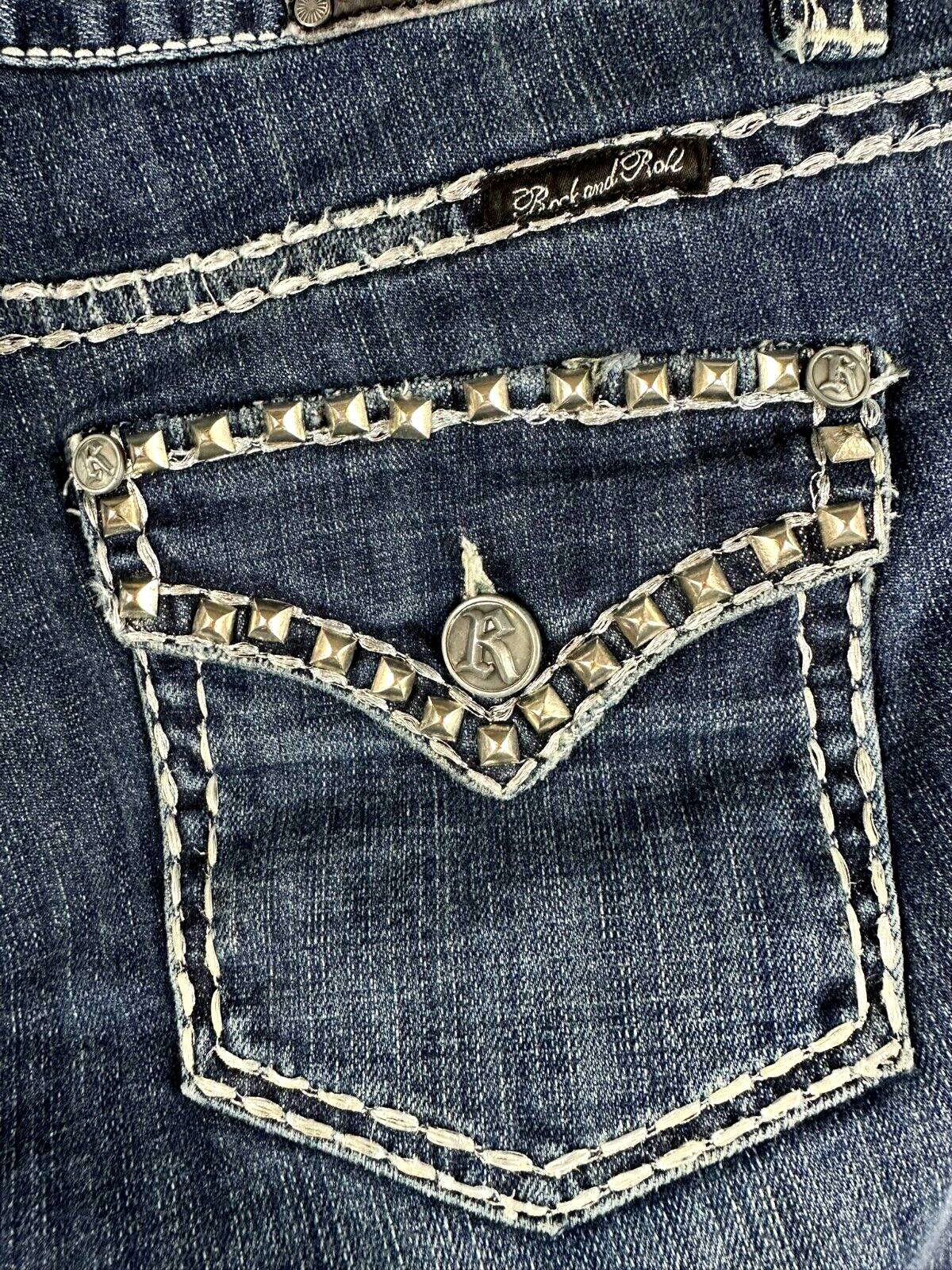 Women's Rock & Roll Cowgirl Studded Boot Cut Low Rise Jeans- Size 33x34