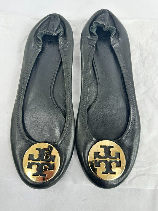 Women's Tory Burch Leather Black Travel Ballet Flats- Size 7