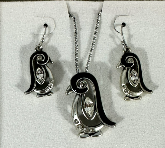Coldwater Creek Penguin Necklace & Earring Set