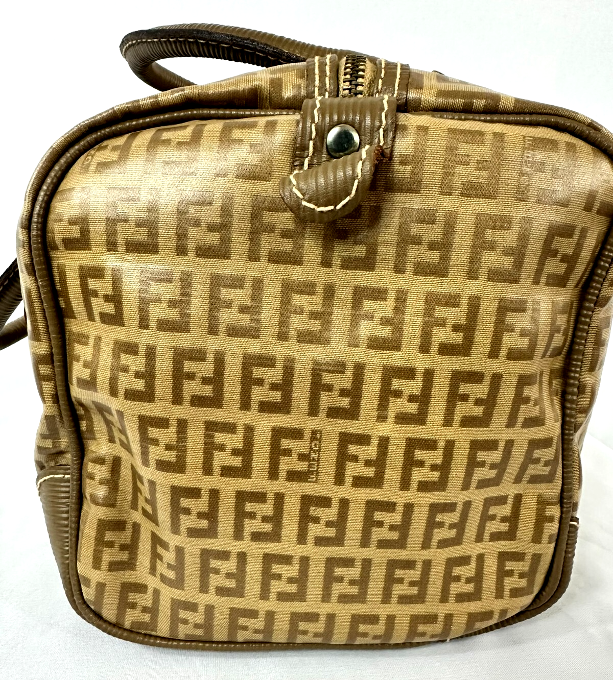 Vintage Fendi Boston Bag M Brown Forever Bauletto Zucchino Monogram PVC Italy