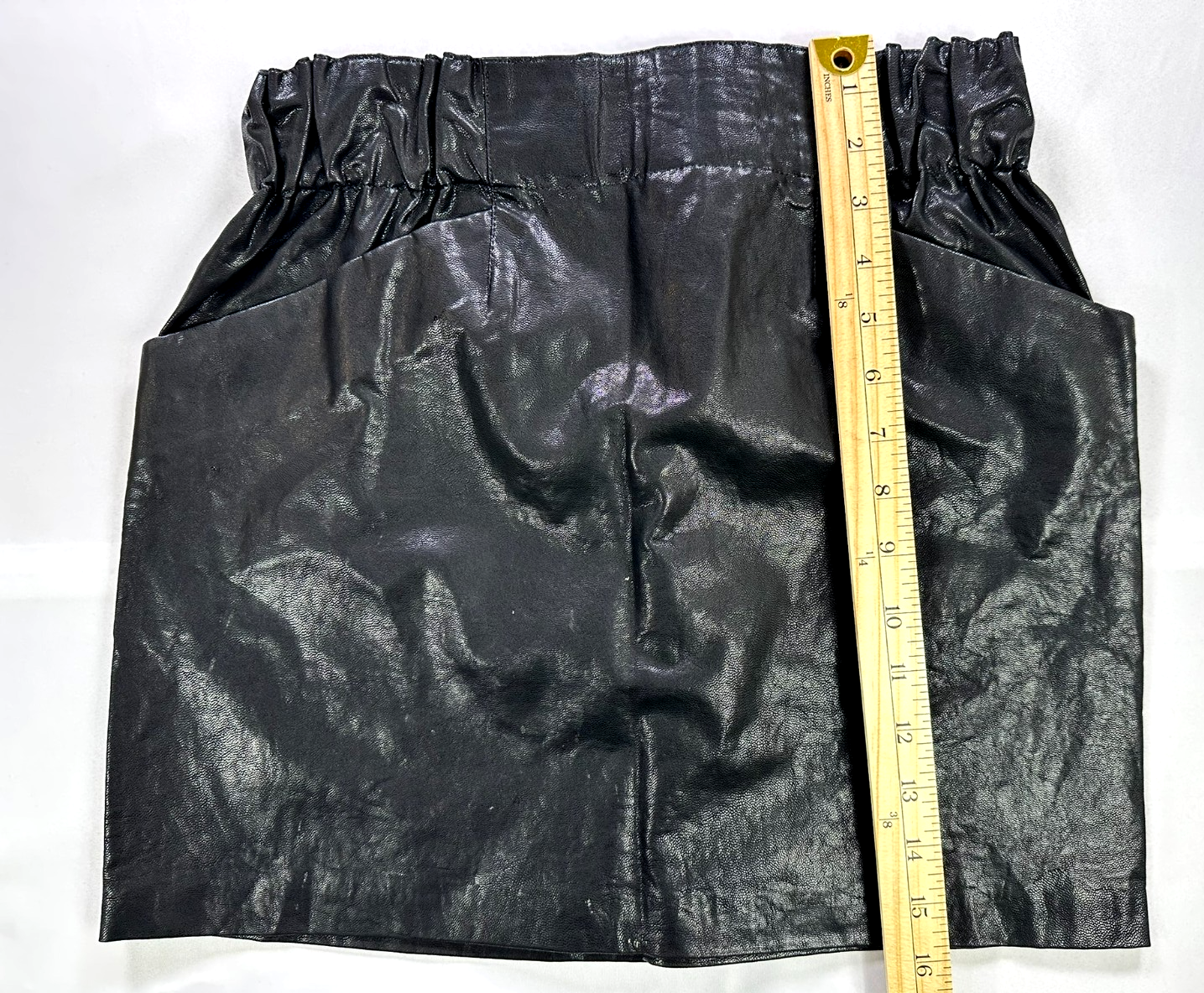 Women's Zara Black Faux Leather Elastic Waist With Pockets Mini Skirt- Size M