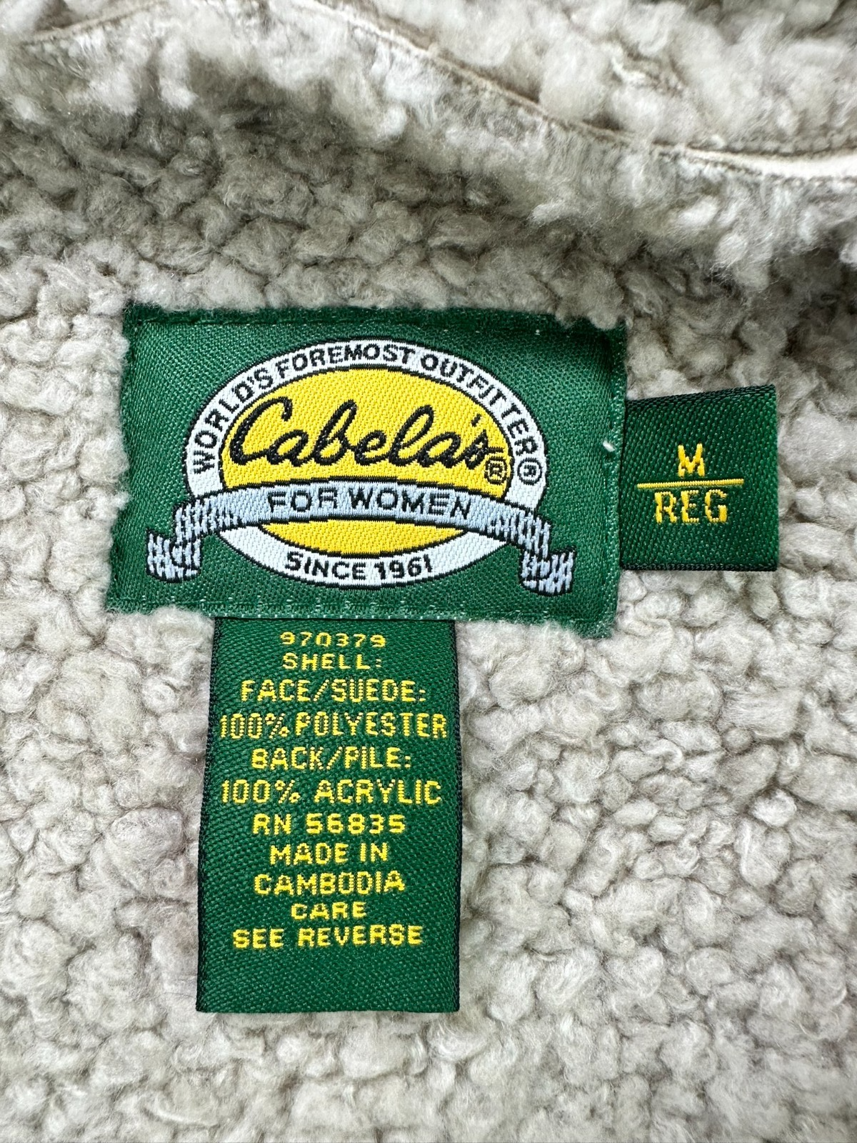 Women's Cream Suede Shell Cabelas Hooded Sherpa Full Zip Jacket- Size M