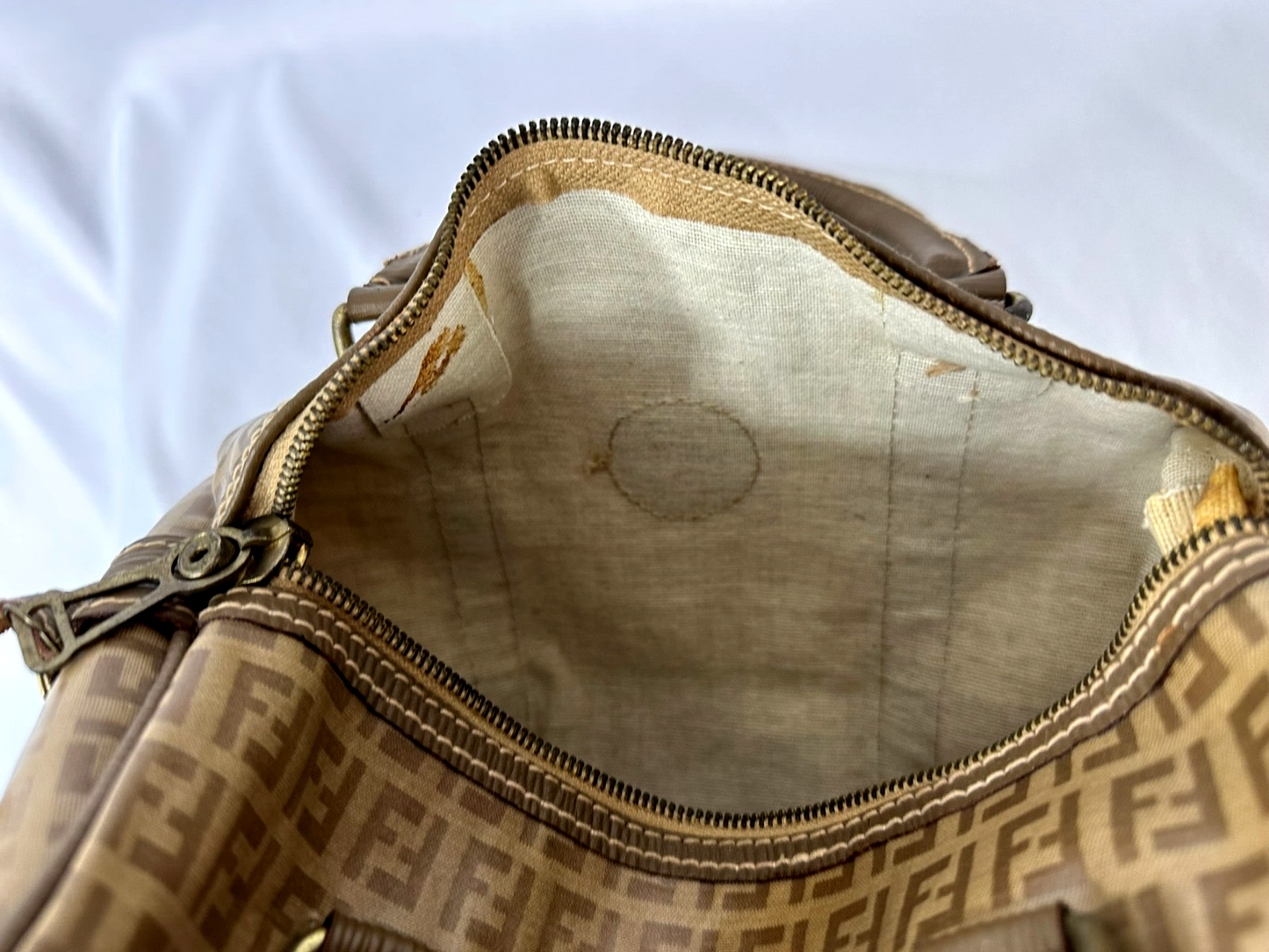 Vintage Fendi Boston Bag M Brown Forever Bauletto Zucchino Monogram PVC Italy