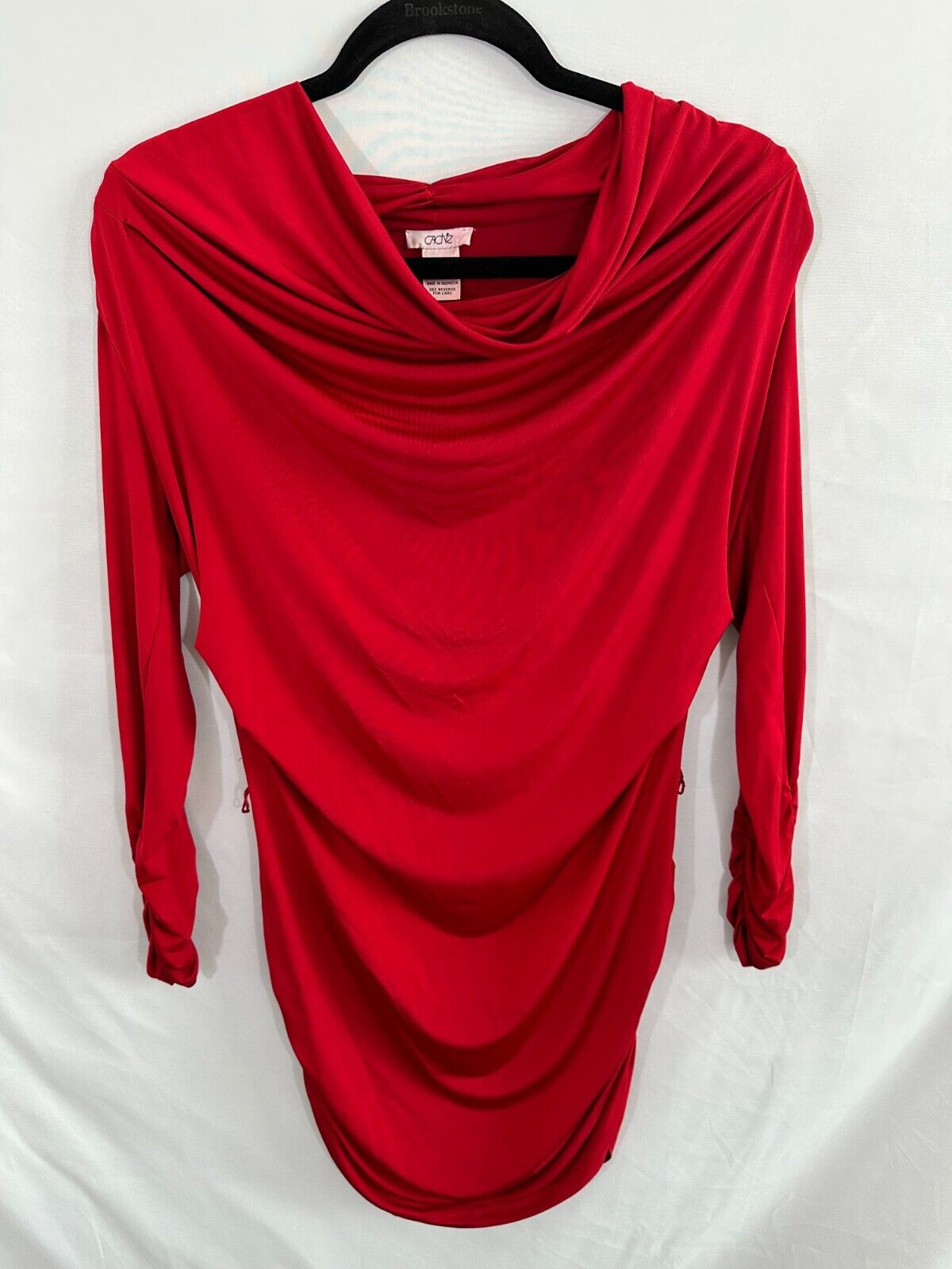 Women's Red Cache Ruched Long Sleeve Bodycon Dress- Size M