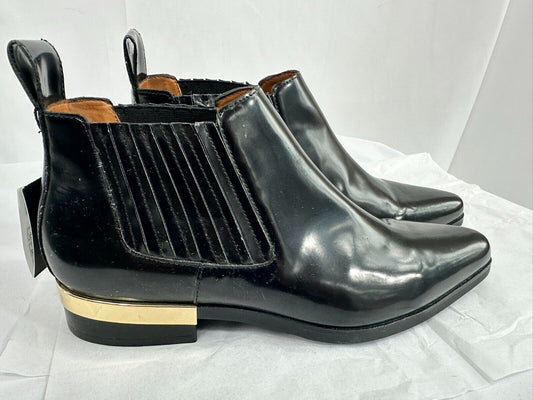 Women's Zara Leather Black Ankle Boots With Gold Accents- Size 7.5