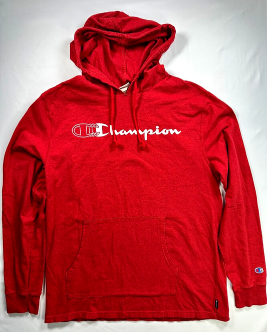 Men's Vintage Champion Red Lightweight Hoodie- Size L