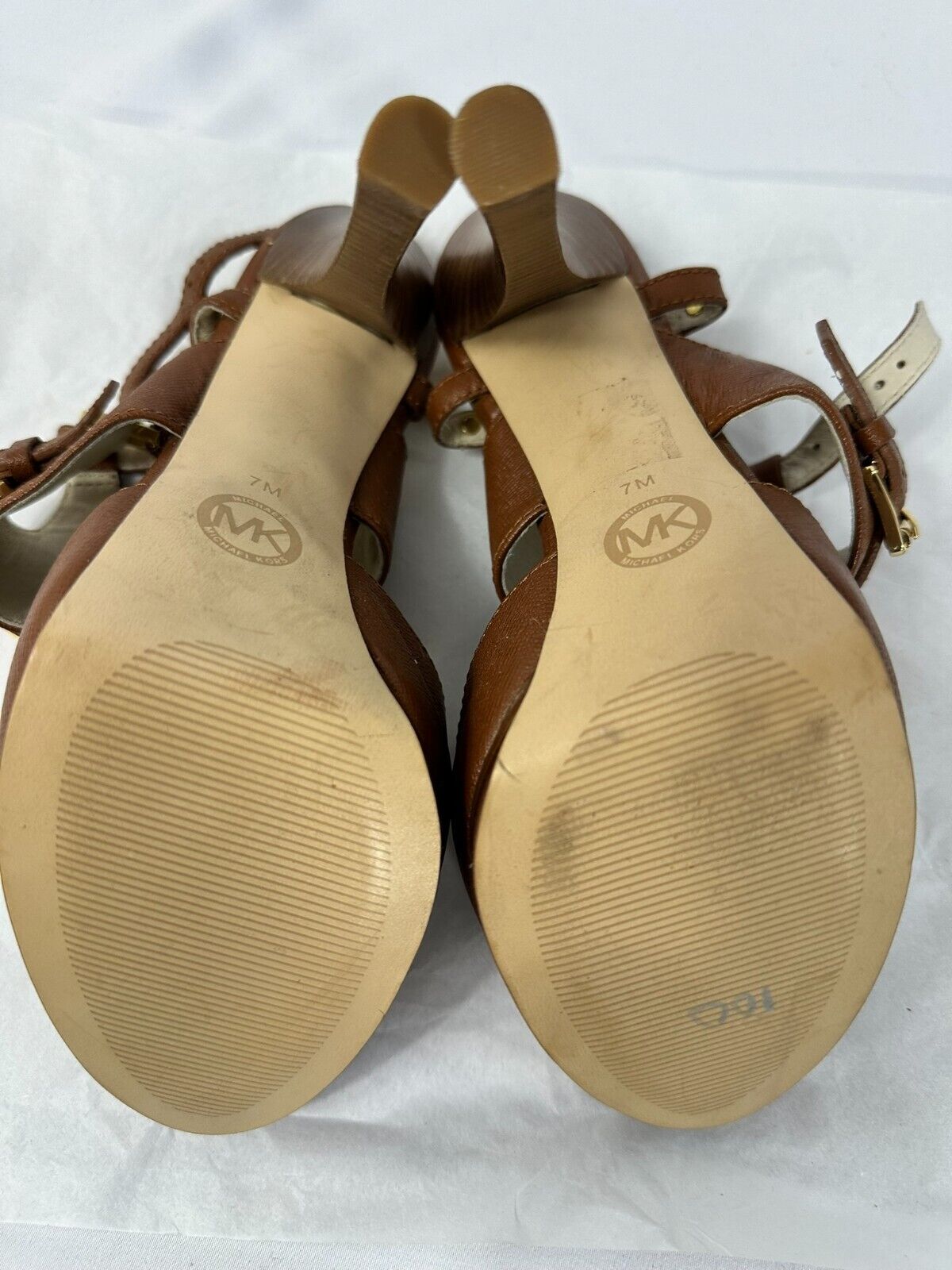 Women s Michael Kors Platform 4" Heel Open Toe Brown Strap- Size 7M
