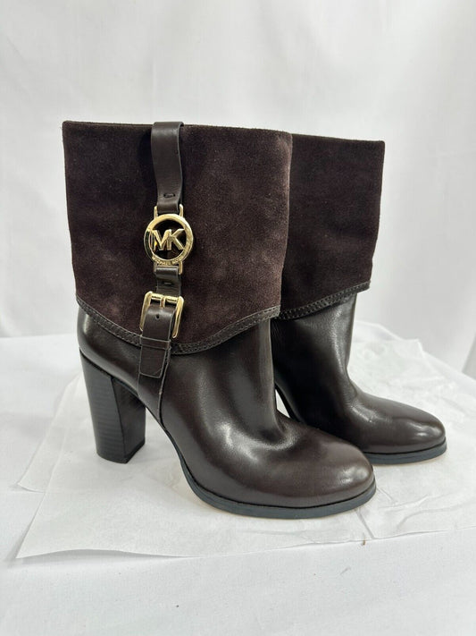 Women's Michael Kors Dark Brown Boots- Gold Hardware- Size 6.5M