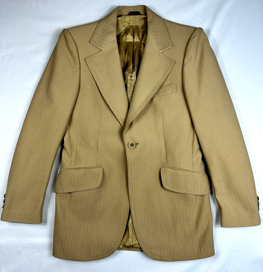 Men's Vintage Beige Textured Double Stitched Blazer- Size 36R