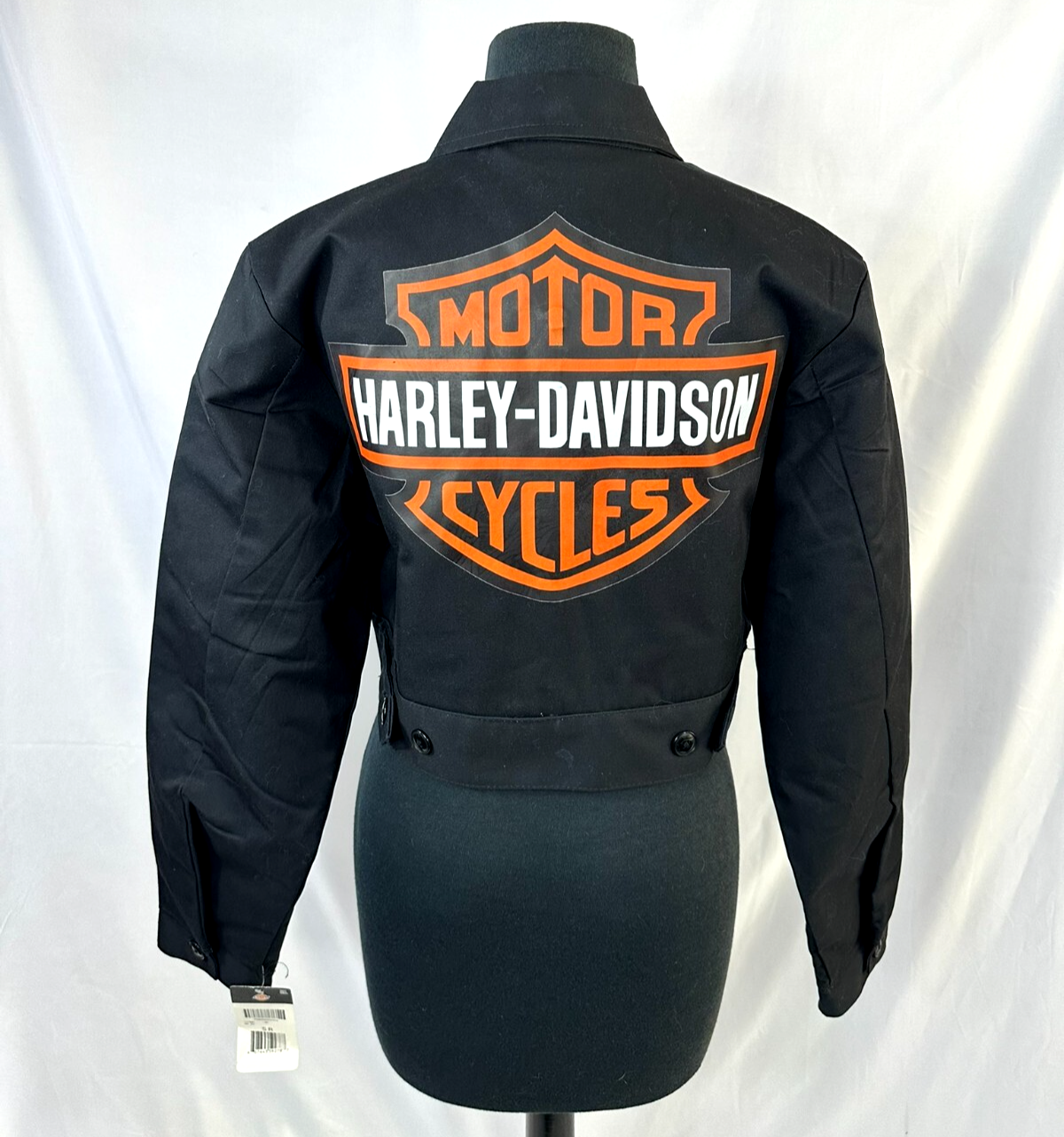 Women's Black Dickies X Harley Davidson Cropped Short Motorcycle Jacket- Size S
