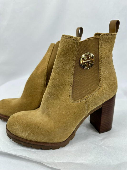 Women's Tory Burch Suede Platform 3" Heel Tan Slip On Ankle Boot- Size 7M