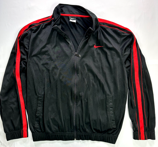Men's Vintage Black & Red Trim Zip Warmup Jacket- Size L
