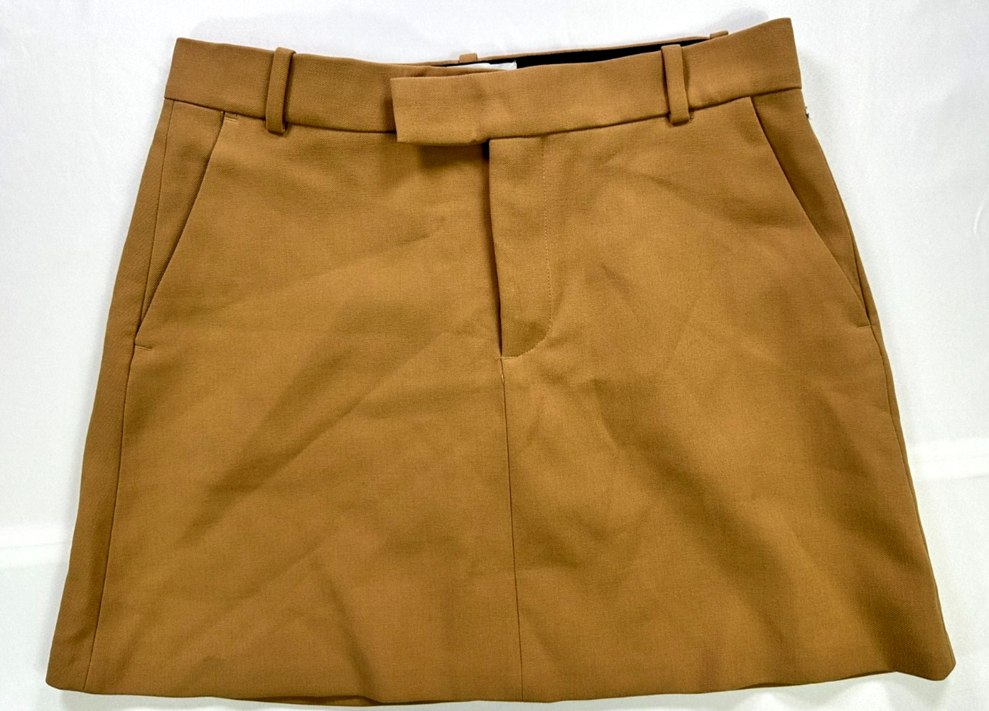 Women's Zara Tan Stretch Lined Mini Skirt With Pockets- Size L