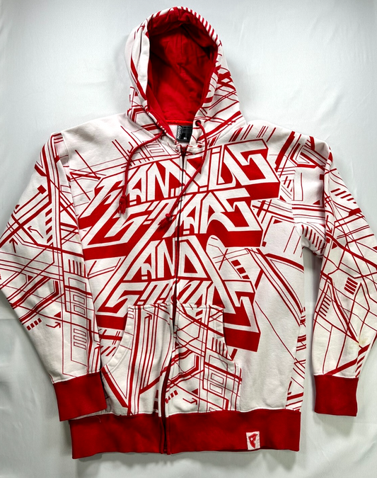 Men's Vintage Y2K Famous Stars And Stripes Red & White Logo Zip Hoodie- Size XL